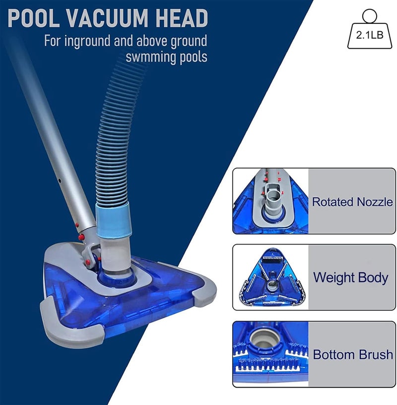 POOLWHALE Professional 1-1/2-Inch x 24-Feet Swimming Pool Vacuum Hoses with Swivel Cuff and Triangular Weighted Flex Vacuum Head, Perfect for Above Ground and Small Inground Pools - Image 5